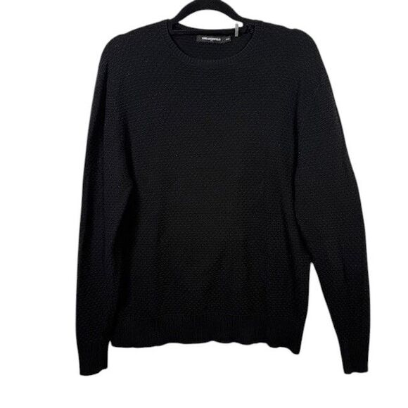 Karl Lagerfeld Textured Basketweave Honeycomb Black Sweater Men's Size Medium - Picture 1 of 10